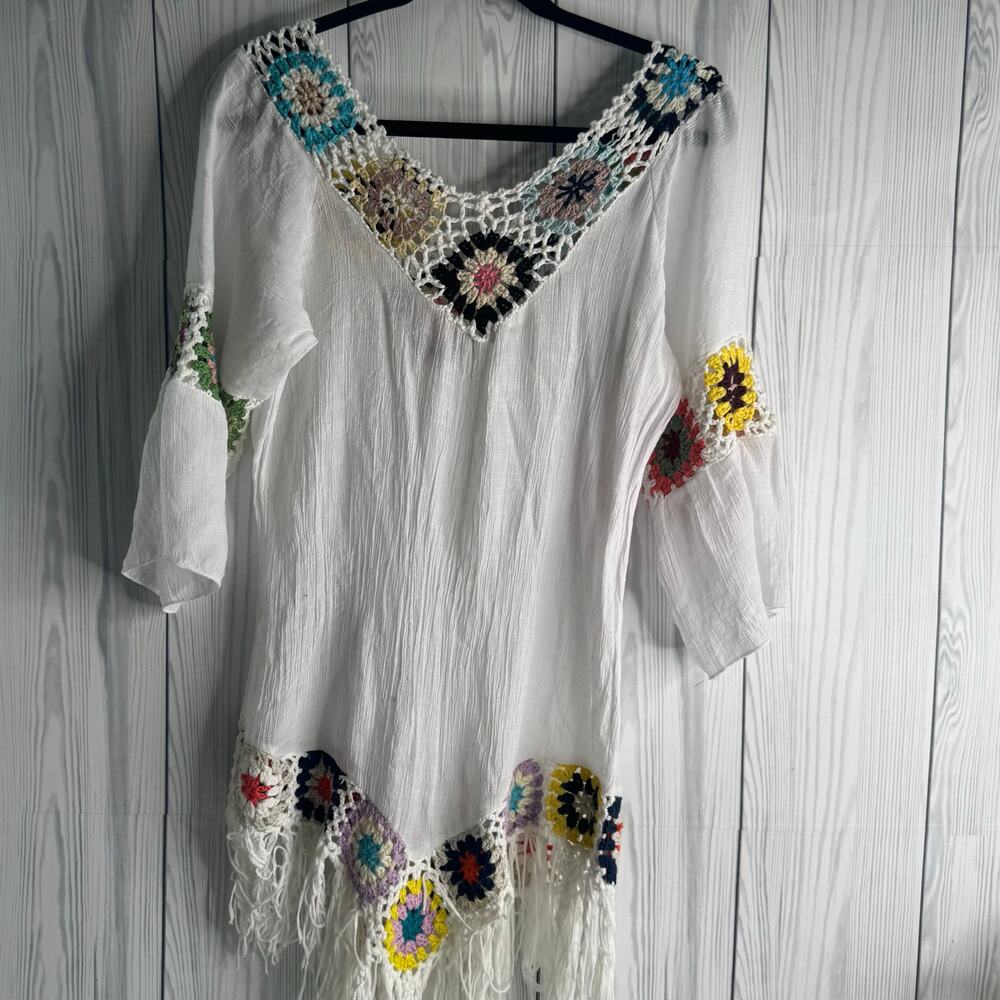 Dasaya Bohemian Hippie Gypsy Multicolored Crochet Fringe Festival Tunic Top Med - Picture 4 of 8